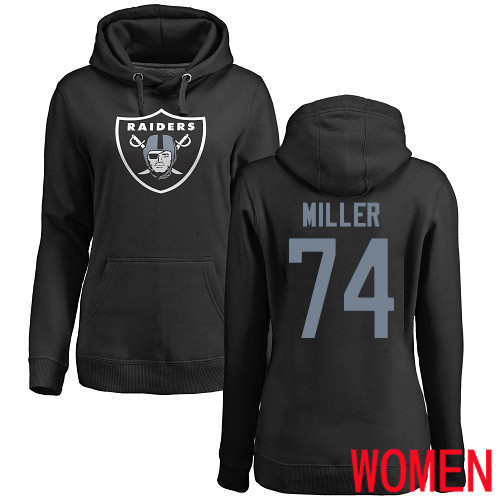 Oakland Raiders Black Women Kolton Miller Name and Number Logo NFL Football #74 Pullover Hoodie Sweatshirts